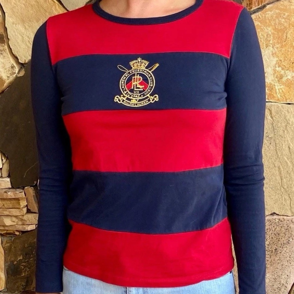 Lauren Ralph Lauren Active Y2K Womens Long Sleeve Shirt Sz XS Equestrian Club